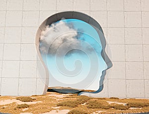 Wall with shape head and clouds