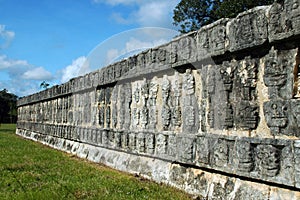 Wall of Skulls among Mayan Ruins