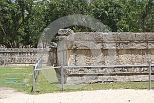 Wall of Skulls. tzompantli in Chichen Itza, Mexico