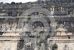 Wall of Skulls. tzompantli in Chichen Itza, Mexico