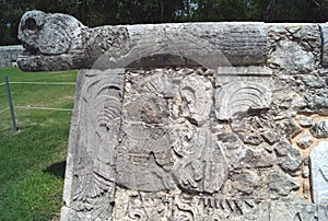 Wall of Skulls. tzompantli in Chichen Itza, Mexico