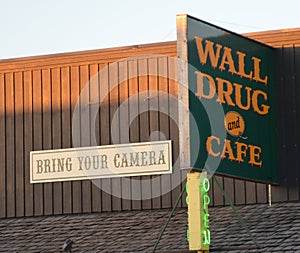 WALL, SOUTH DAKOTA - JUNE 4, 2017: Wall Drug & Cafe Near Badlands National Park and the Black Hills