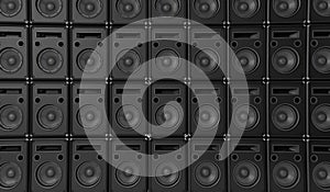 Wall of speakers background for a band of DJ. 3D Rendering