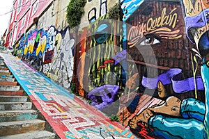 Wall and Stair with graffiti in Valparaiso, Chile