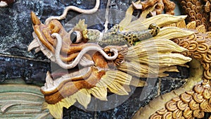 On the wall of the statue landscape, carved dragon lifelike