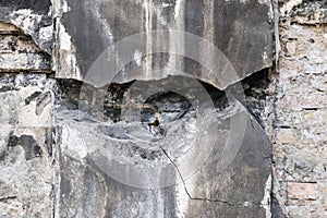 Wall in a steel mill with clear signs of use, cracks and pipes. High resolution background