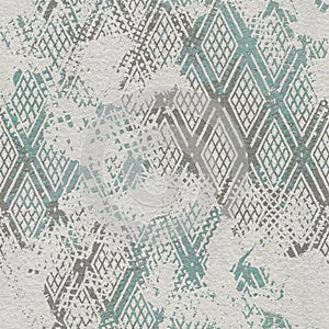 Wall stencil plaster seamless texture, motif pattern on grunge background, 3d illustration