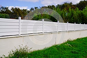 Wall street aluminium white fence barrier around private house protect view home garden