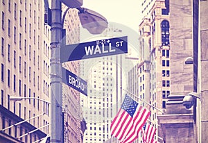 Wall Street and Broad Street signs, New York City, USA.
