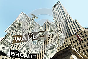 Wall street falling money bills