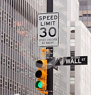 Wall Street road sign in NY Stock Exchange