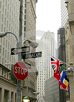 Wall Street sign near the New York Stock Exchange