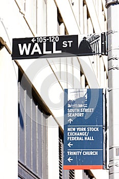 Wall Street Sign, , New York City, USA
