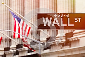 Wall street sign with the New York Stock Exchange on the background photo