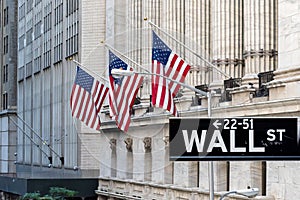 Wall street sign in New York Stock Exchange, New York