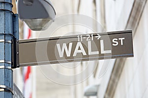 Wall Street sign with street lamp near Stock Exchange, New York