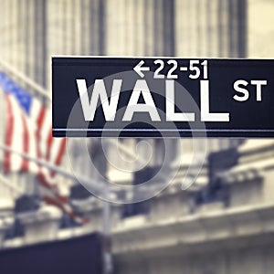 Wall street street sign with the New York Stock Exchange on the