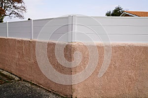 Wall street white modern barrier and fence around the house protect view home garden