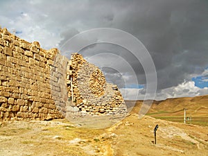 The wall of Takht-e Soleiman archaeological complex , UNESCO world heritage site in Takab , Iran photo