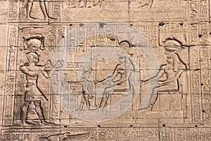 Wall of the temple of Hathor at Dendera.