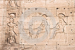 Wall of the temple of Hathor at Dendera.