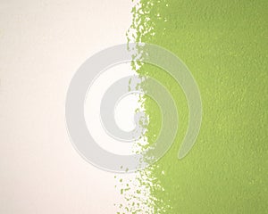 The Wall Texture is Half White, Half Green. Apartment Painting, Paint Repair. Leave Blank White Copy Space for Descriptive Text