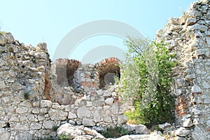 Wall of tower of Castle Devicky on Palava photo