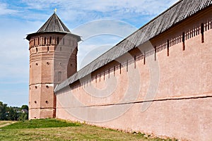 Wall and tower of monastery in Suzdal, Russia