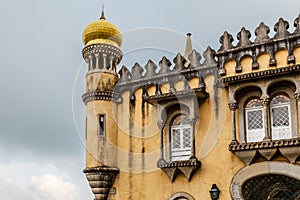 Wall and Tower of Pena Palace in Sintra near Lisbon