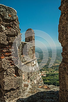 Wall and tower seen by crenel at the Marvao Castle