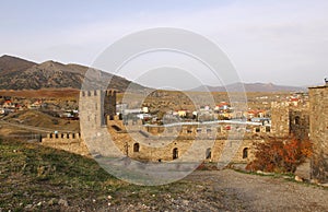 The wall and towers of Genoese fortress in Crimea peninsula