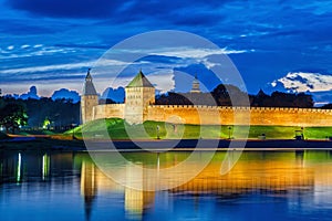 Wall and towers of Novgorod Veliky kremlin