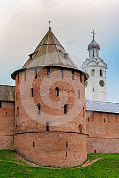 Wall and towers of Veliky Novgorod Kremlin (Detinets-stronghold).