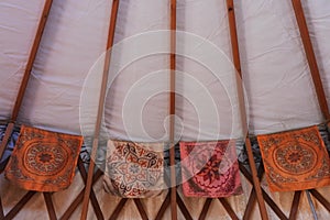 Wall of a traditional Mongolian yurt ger a portable tent