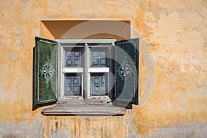 Wall and window of a house in Zuoz Graubunden, Switzerland