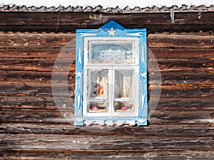 wall with window of old russian rural house