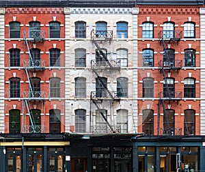 Wall of windows on buildings in Tribeca New York City