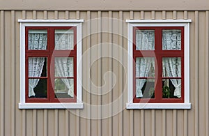 Wall with windows and curtains photo