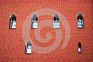 Wall and windows of Trinity Tower. Moscow Kremlin. UNESCO World Heritage Site.