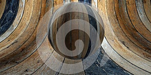 Wall with wooden ball texture, empty interior