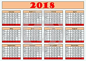 Wall year calendar 2018 for office.