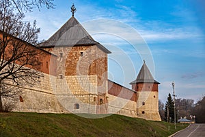 Wall of the Zaraisk Kremlin with towers