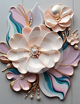 A wallart design of beautiful pearl flower in fluid art