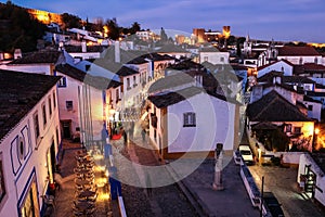 Walled citadel at night. Obidos. Portugal