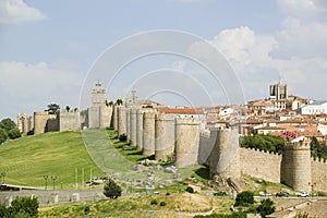 Walled city from 1000 A.D. surrounds Avila Spain, an old Castilian Spanish village