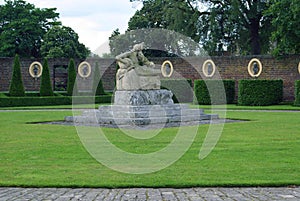 Walled garden with statues and topiary