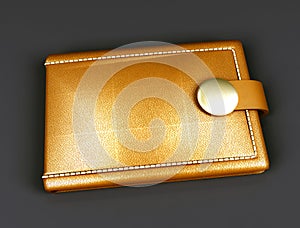 wallet 3D illustration. brown leather gold wallet