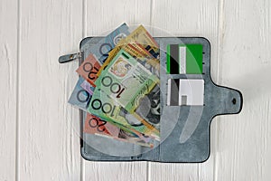 Wallet with australian dollars and credit cards