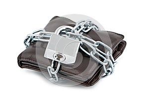 Wallet in chains closed padlock.