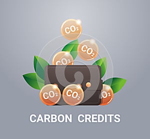 wallet with CO2 coins responsibility of co2 emission free trading carbon tax credit sustainable ESG development